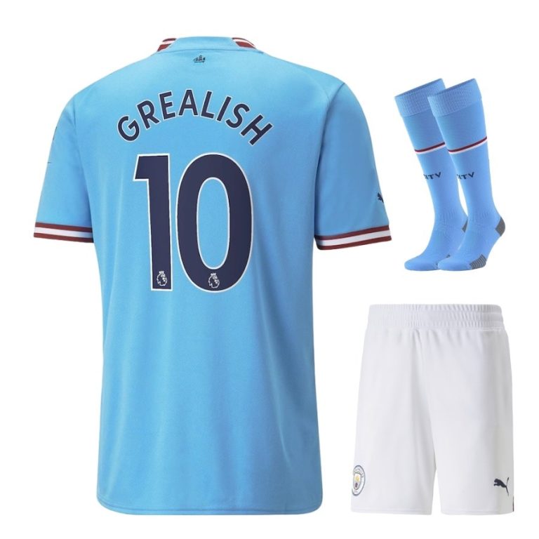 Manchester City Home Child Kit Shirt 2022 2023 Grealish (1)