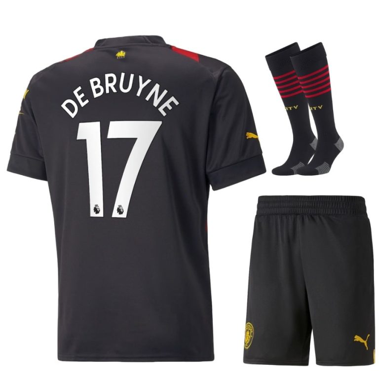 Manchester City Away Child Kit Shirt 2022 2023 De Bruyne (1)