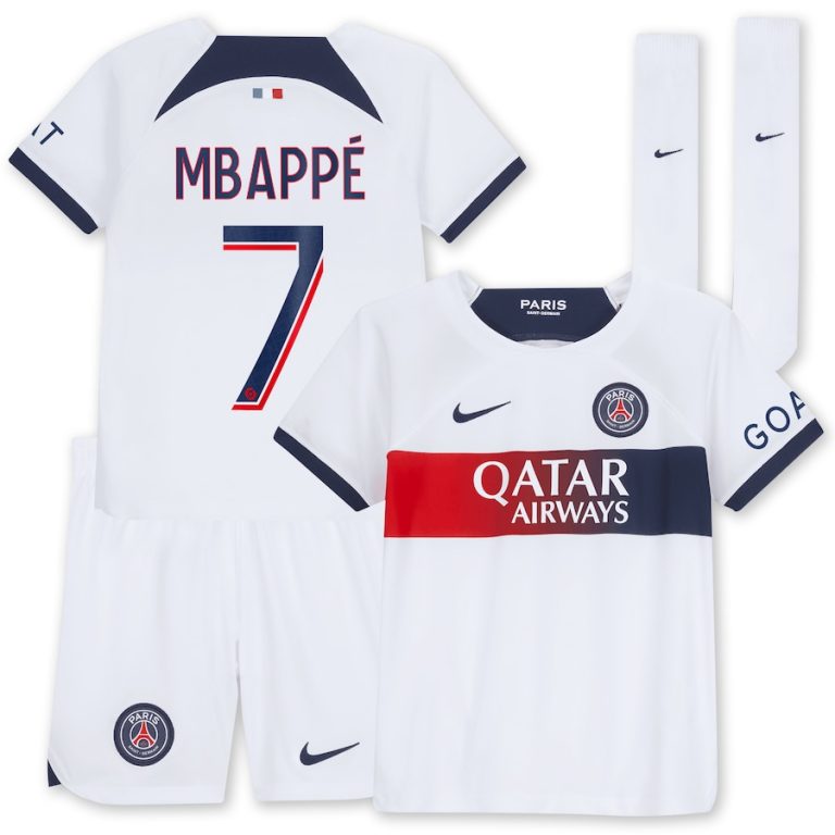 Maillot kit Enfant PSG Extérieur 2023 2024 Mbappé (1)