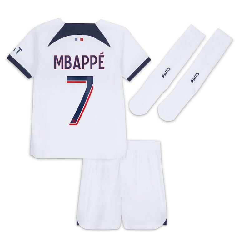 Maillot kit Enfant PSG Extérieur 2023 2024 Mbappé (2)
