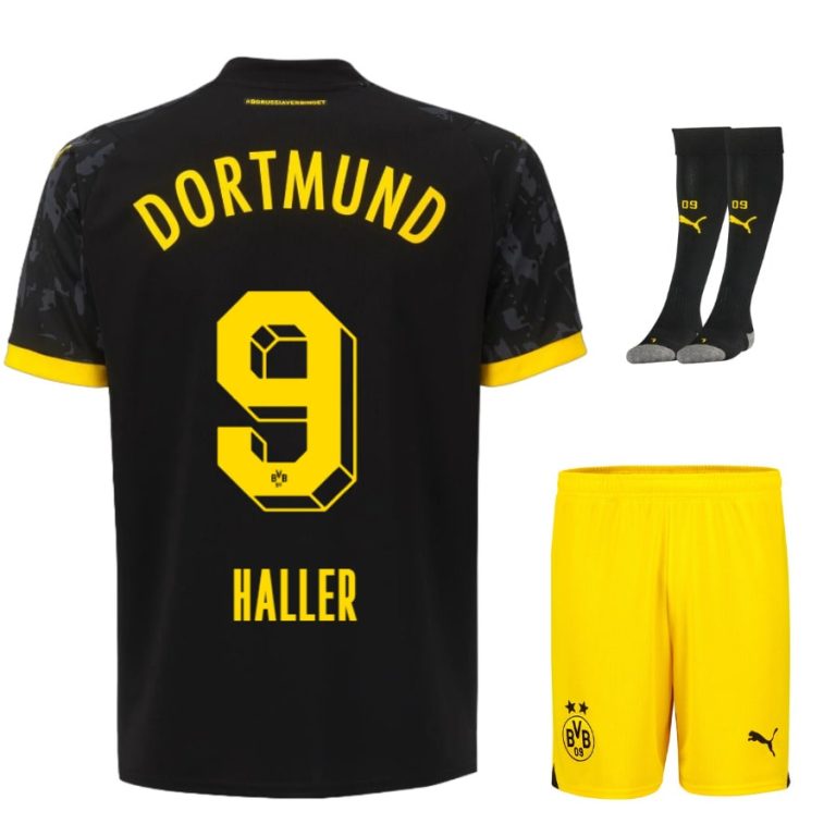 BVB Dortmund 2023 2024 Away Haller Child Kit Shirt (1)