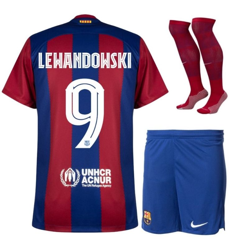 Barca 2023 2024 Home Lewandowski Kids Kit Shirt (1)