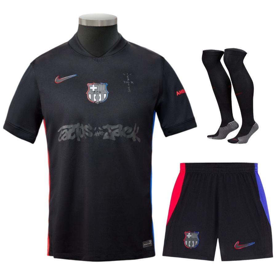 Maillot Kit Enfant Barca Exterieur 2024 2025 Travis Scott (1)