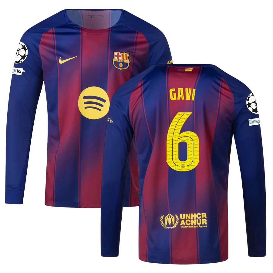 Maillot Barca Domicile 2025 2026 Gavi Manches Longues UCL (1)