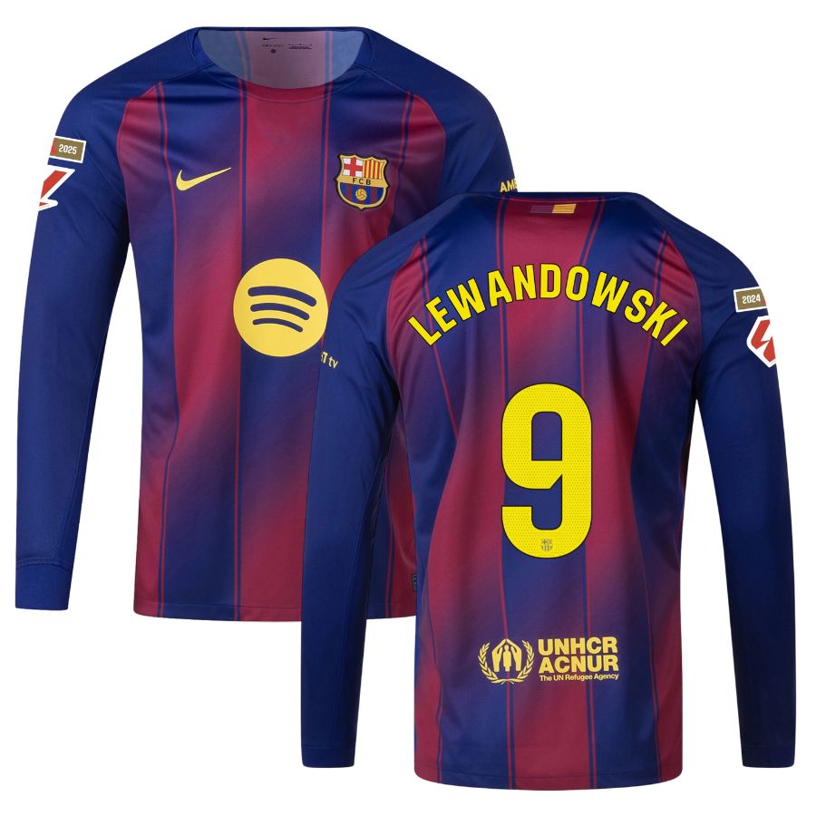 Maillot Barca Domicile 2025 2026 Lewandowski Manches Longues La Liga (1)