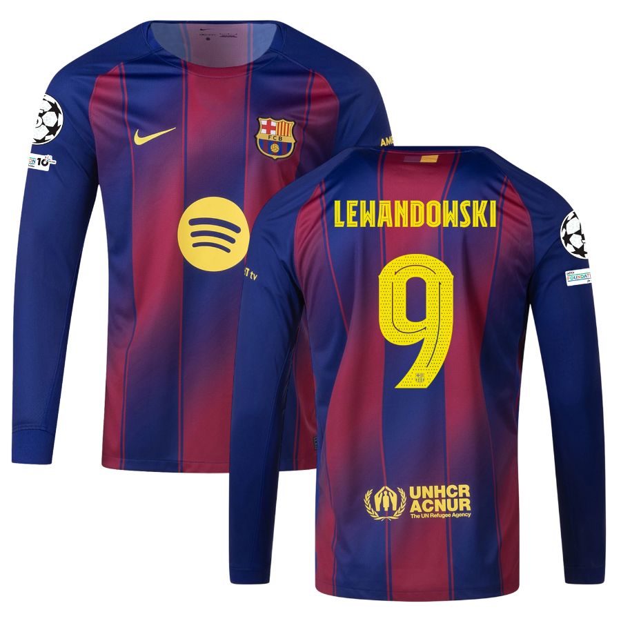 Maillot Barca Domicile 2025 2026 Lewandowski Manches Longues UCL (1)