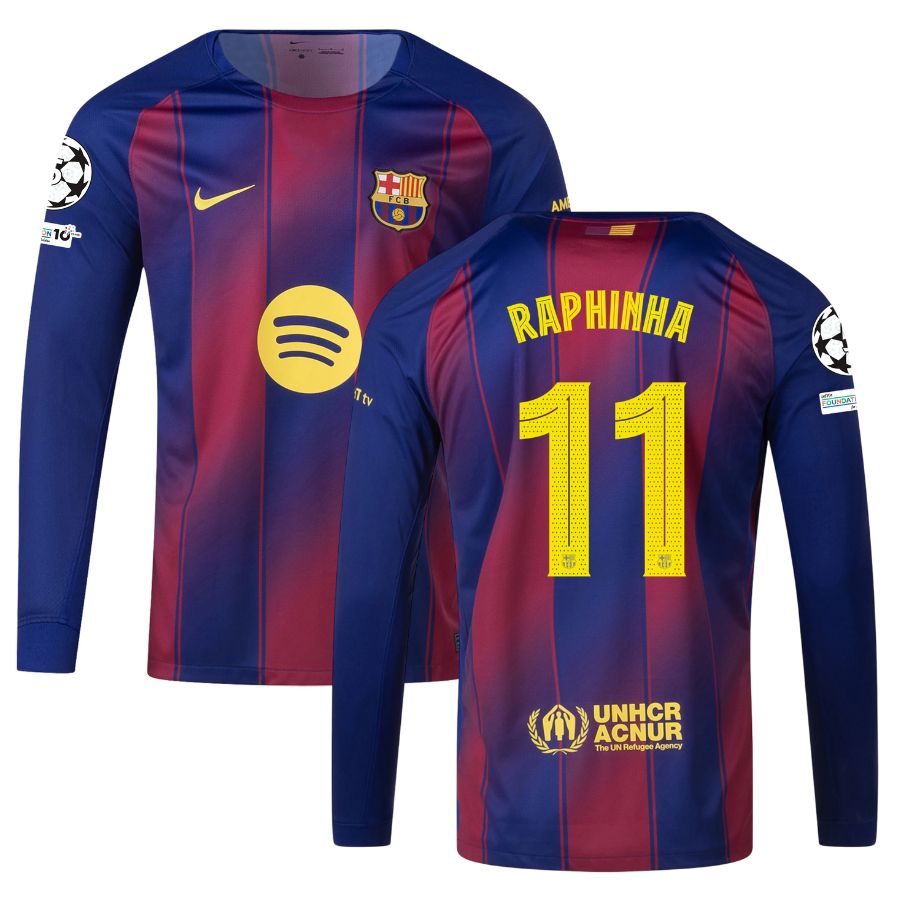 Maillot Barca Domicile 2025 2026 Raphinha Manches Longues UCL (1)