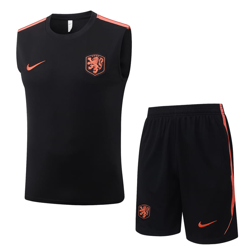 Debardeur Short Pays Bas 2026 2027 Noir Orange (1) Debardeur Short Pays Bas 2026 2027 Noir Orange (1)
