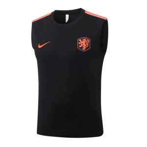Debardeur Short Pays Bas 2026 2027 Noir Orange (2) Debardeur Short Pays Bas 2026 2027 Noir Orange (2)