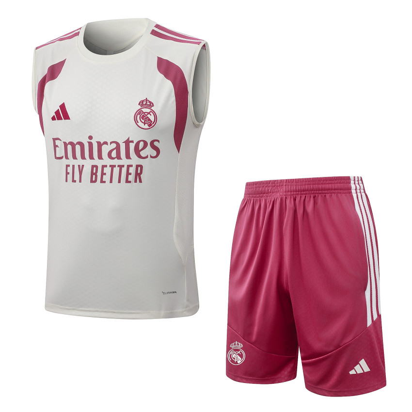 Debardeur Short Real Madrid 2026 2027 Beige Rouge (1) Debardeur Short Real Madrid 2026 2027 Beige Rouge (1)