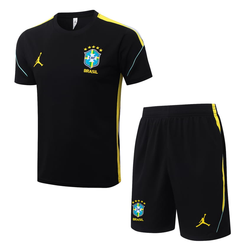 Ensemble Maillot Short Bresil 2026 2027 Noir Jaune (1)