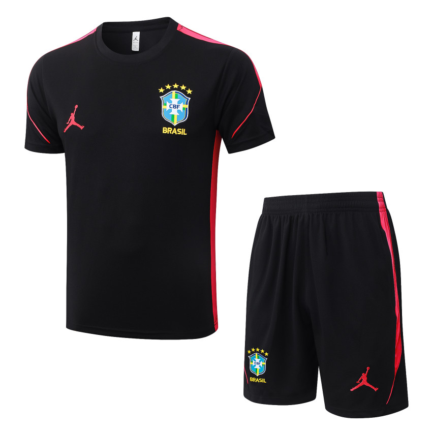 Ensemble Maillot Short Bresil 2026 2027 Noir Rouge (1)